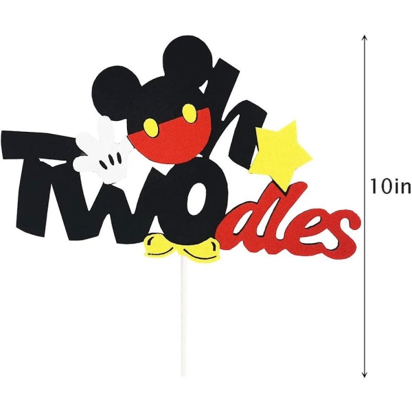 Heyteaoh Twodles Cake Topper, Mickey-tema 2-års fødselsdagskageindretning, Anden fødselsdagsfest tilbehør