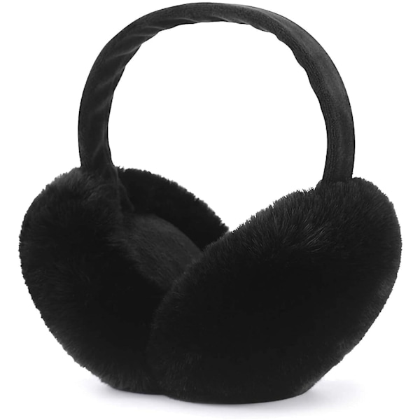 Sajy Vinterhörselkåpor Faux Fur Varma öronkåpor Söta hopfällbara öronvärmare Black