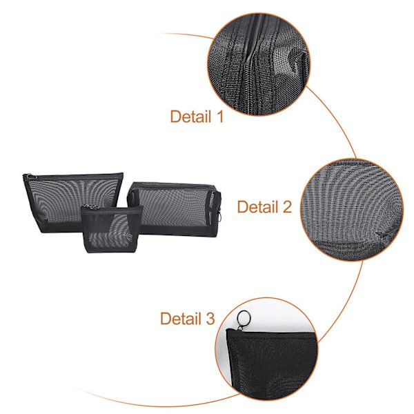 3st/ set Svart Mesh Clear Kosmetikväska Skönhetstvättväskor Case Travel black
