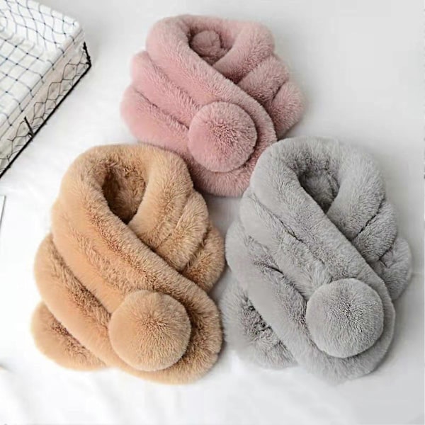 Konstgjord Päls Enfärgad Vinterhalsduk Plyschboll Bred Tjocknad Pälshalsduk Wrap Modeaccessoarer Bean Paster 70cm
