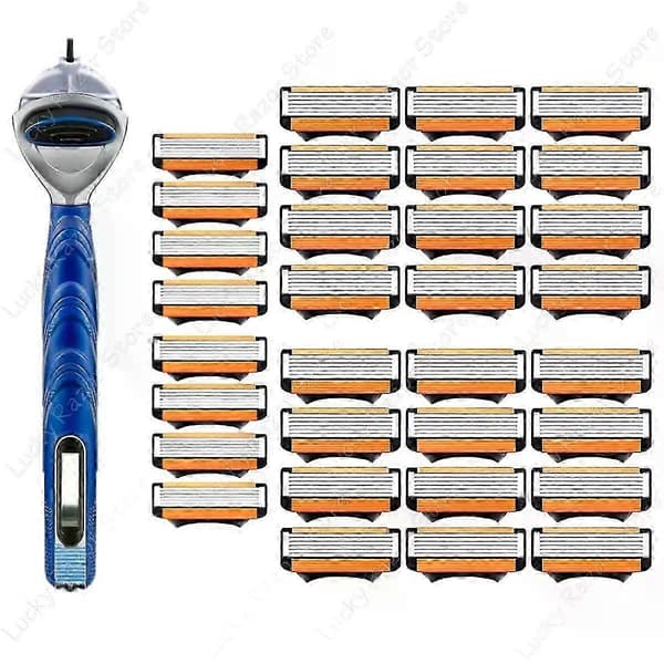 Barbermaskin Syklisk Utskiftbart Barberblad 5 Lag Sikkerhet Manuell Barberhode Erstatning Profesjonelle Barberblader 12 Pcs with 1handle