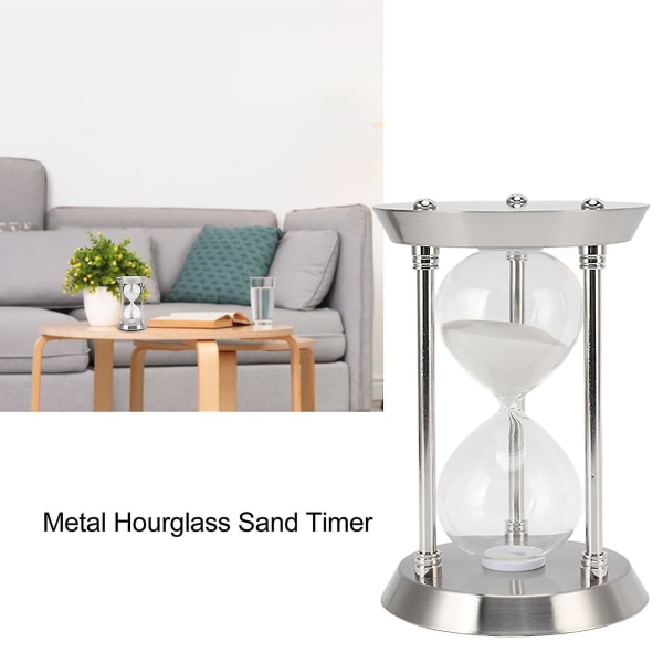 Metall Timeglass Sand Timer Dekorativ Vintage Høyglans Sand Utskiftbar Sandglass Klokke Silver 30min
