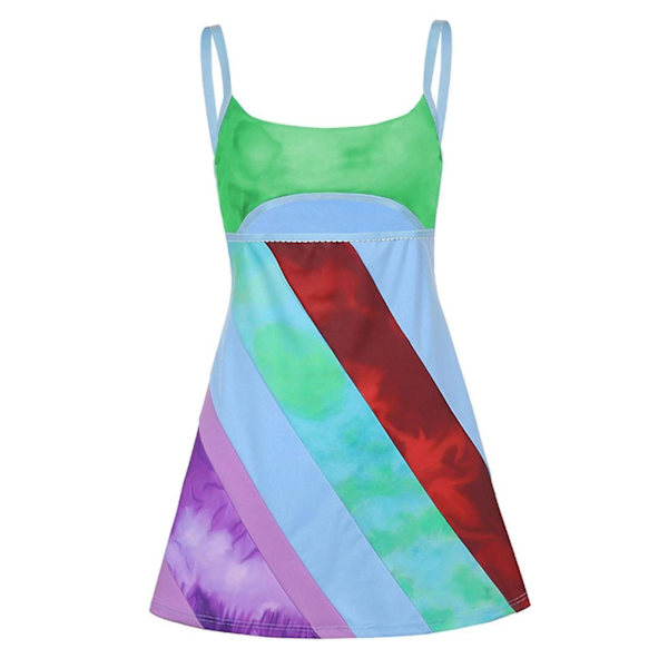 Vintage Cami Kjole Til Kvinder Retro Bodycon Mini Kjoler Mode Farverige Stribet Print Tilpasset Stropløs Kjole Fi Green M