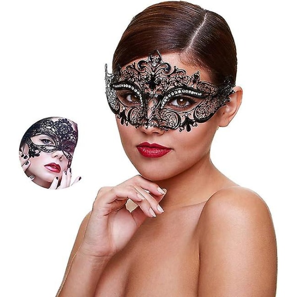 Maske til kvinder skinnende rhinestone venetiansk fest bal ball metal maske