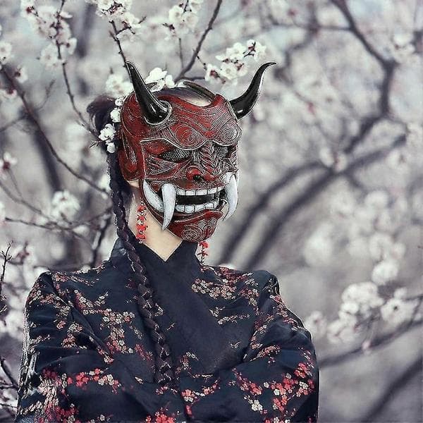 Samurai Oni Maske til Halloween og Cosplay Fester Red