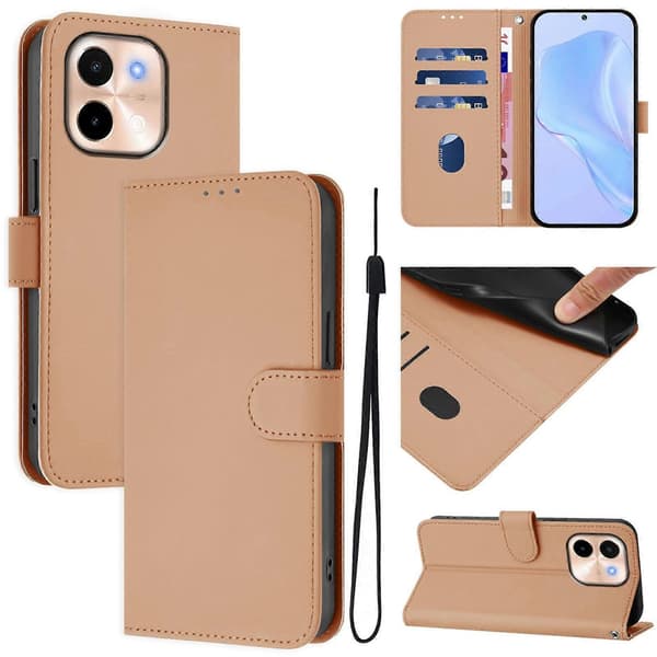 Solid Farge PU-deksel for vivo Y28 4G Nude