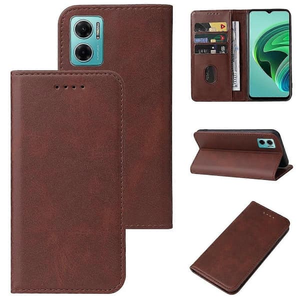 Magnetisk læder telefoncover til Xiaomi Redmi Note 11E Brown