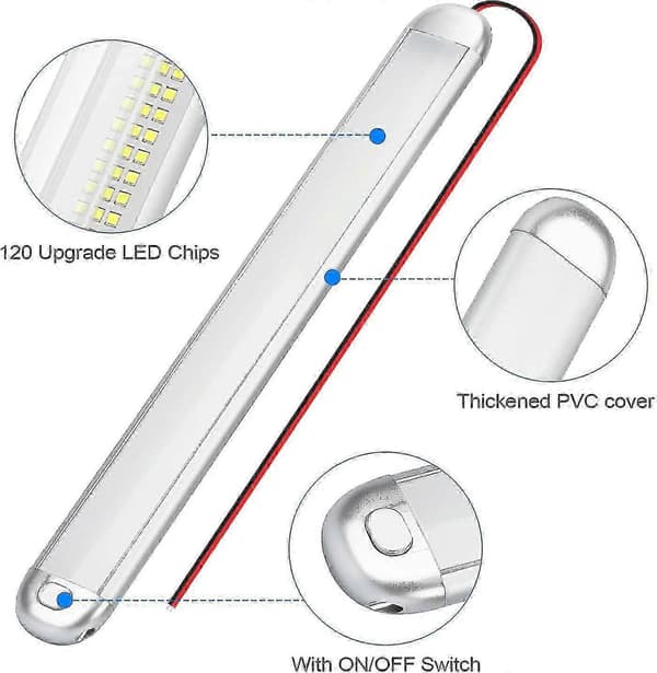 12v LED Lys Campingvogn 12v LED Strip Lys Autocamper Van Lys Indvendig LED 12v Med Tænd/Sluk Knap 2 stk