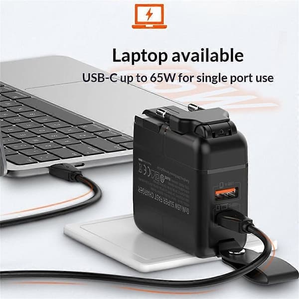 LDNIO Q2618 65W GaN Hurtigoplader Udskiftelige Stik USB-C PD Hurtigladestation til Bærbar iPhone Android White