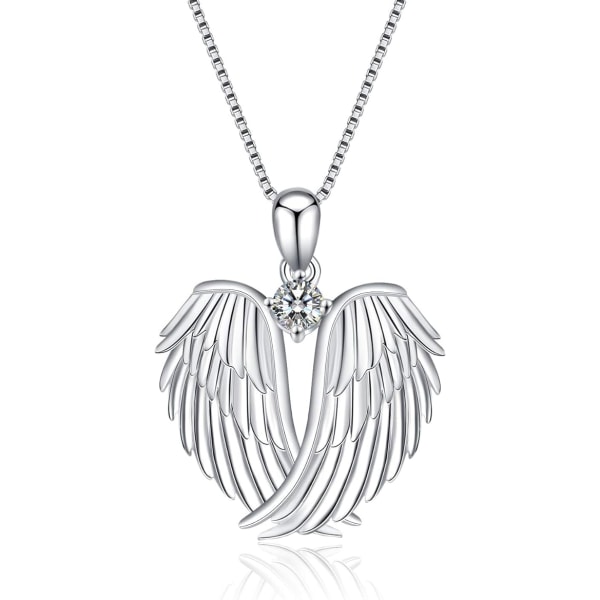 Guardian Angel Wings Halsband Sterling Silver Hänge med Sparkle Cubic Zirconia Smycken För Kvinnor Flickor Created Diamond