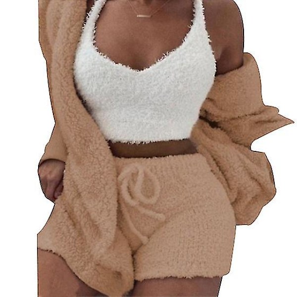 Naisten Talviset Lämpimät Pyjamat 3-osainen Urheilupuku Khaki XL