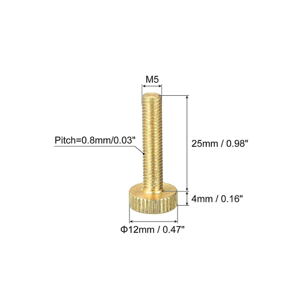 Riftede tommelskruer, M5x25mm flate messingbolter Gripknotter Festemidler for pc, elektronisk, mekanisk 5 stk.