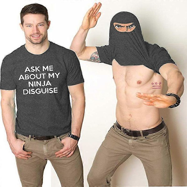 2025 Ny Menn Spør Meg Om Min Ninja Forkledning Flip T-skjorte Morsom Kostyme Grafisk Humor A+ Dark gray M
