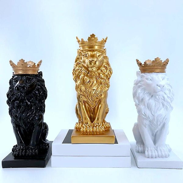 Kronløve Statue Hjemmekontor Bar Mand Løve Tro Harpiks Skulptur Håndværk Dyrekunst Dekor Ornament black