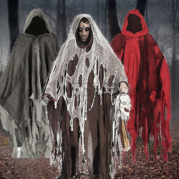 Unisex Halloween Ghost Dementorer Cosplay Kostym Gotisk Skräck Zombie Tattered Hooded Capes Day Of The Dead Festrekvisita kappor