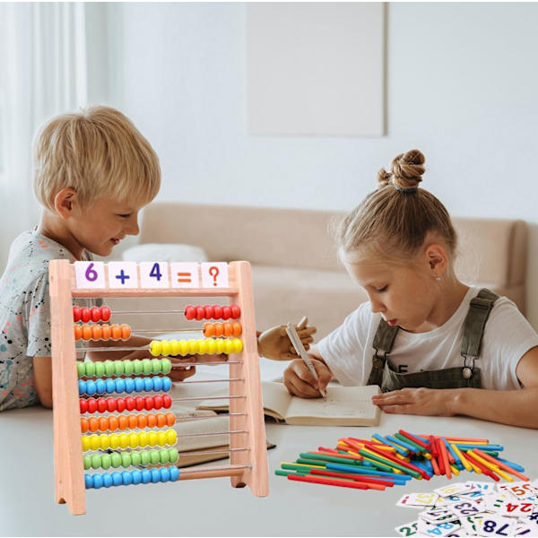 Træ Abacus til Børn Matematik med 100 Tællesticks og Nummer Legetøjskort 1-100, Læringsmæssige Matematikspil Førskole Læring Legetøj, Matematik Manipulativer
