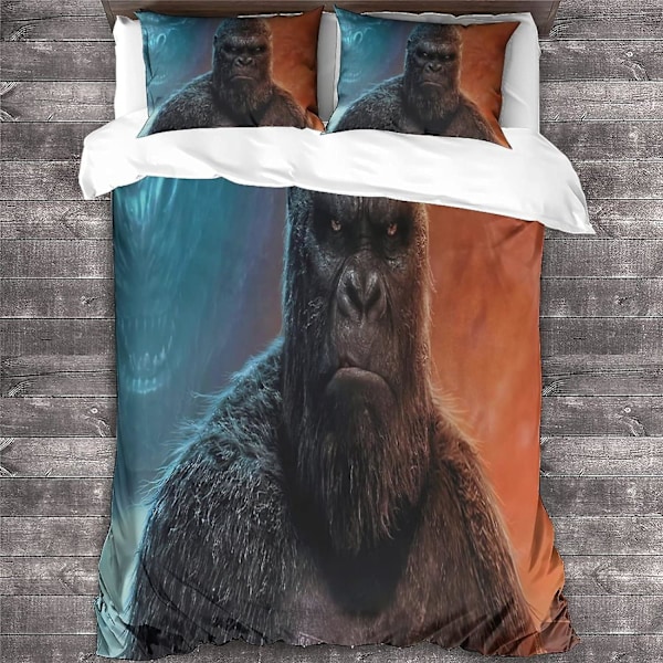 ALXFFBN Godzilla Vs Kong Täcke Set 3-Delar Mjuk Mikrofiber Sängkläder Animefigurer Quiltöverdrag Super Mjuk Mikrofiber Quiltöverdrag Kollektion Stai King220x240cm