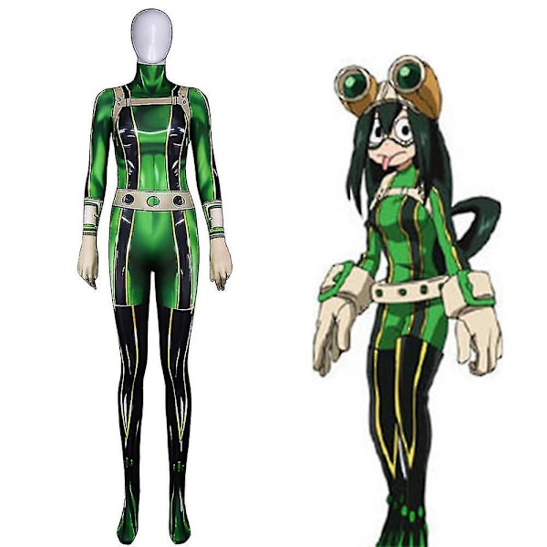 Halloween Jul Min Helt Academia Asui Tsuyu Cosplay Bodysuit Halloween Kvinnor Strid Dräkt Jumpsuit Karneval Fest Anime Fancy Dress Up Kostym L