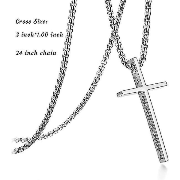 Korshalsband för män, Filipperna 4:13 Christian Cross Halsband i rostfritt stål för män Pojkar