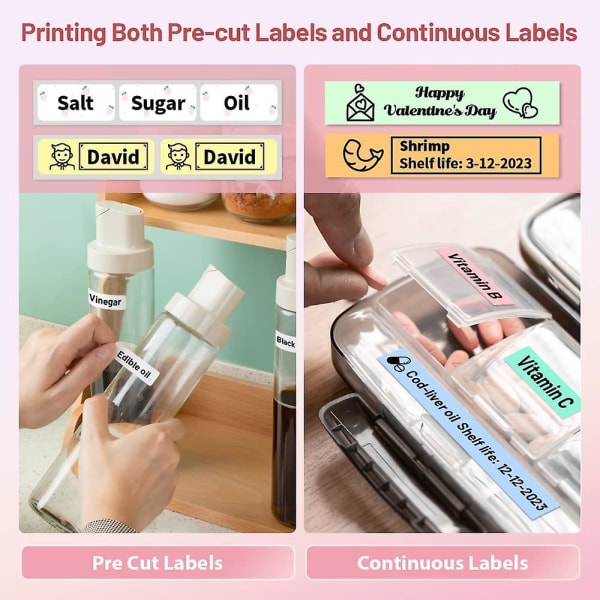 Phomemo Label Maker Machine, D30 bærbar Bluetooth Label Printer med Tape Label Maker håndholdt, flere skabeloner tilgængelige (pink)