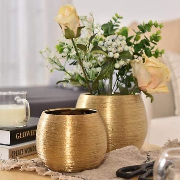 Syksyn kampanja, kultainen moderni minimalistinen pyöreä keraaminen maljakko sisä- ja ulkokäyttöön koristeellisille meheville kasveille