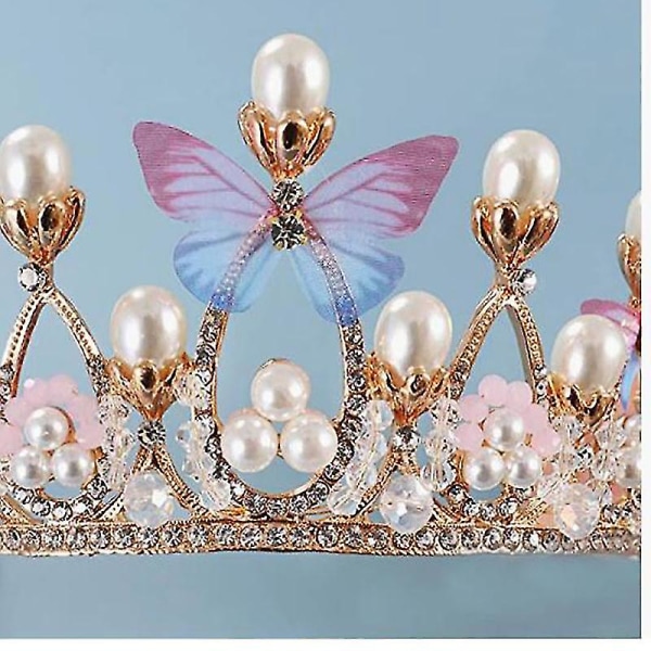 Princess Tiaras For Girls, Crystal Tiara Pearl Princess Crown Pannband (fjärilskrona)(c-g-3)