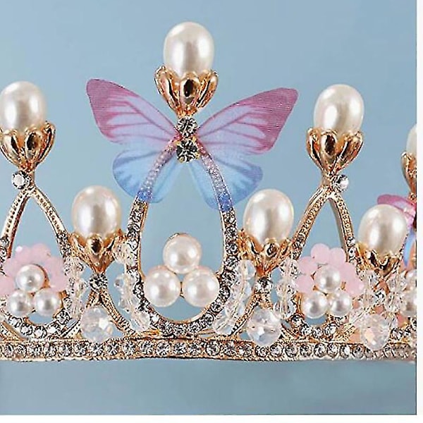 Prinsesse tiaraer til piger, Crystal Tiara Pearl Princess Crown pandebånd (sommerfuglekrone)(c-g-3)