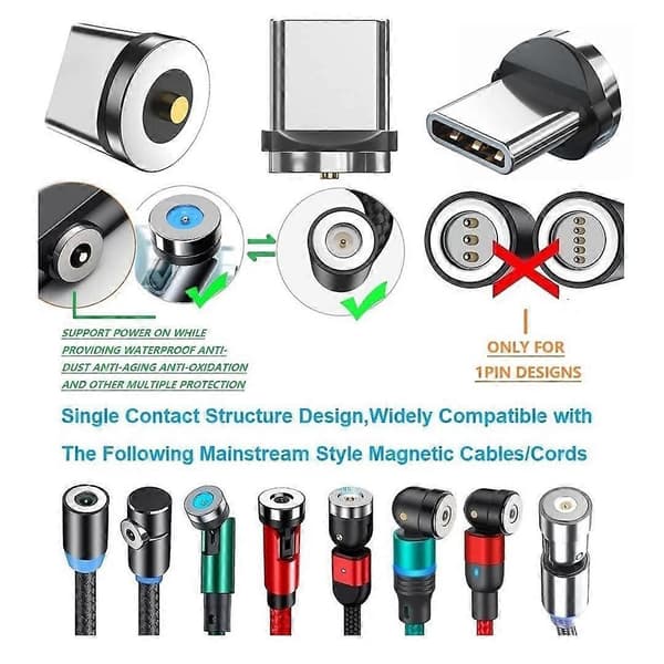 Magnetiska anslutningshuvuden för typ C Android-enheter (10-pack), USB C magnetisk telefonkabeladapter (för typ C)