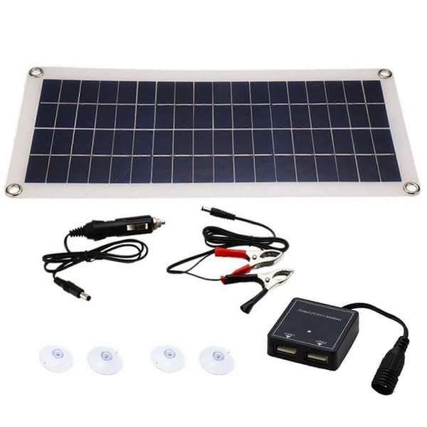2X 8W 12V Dobbelt USB/DC Fleksibelt Solpanel Effektiv Bilbatteri Opladning Camping Black