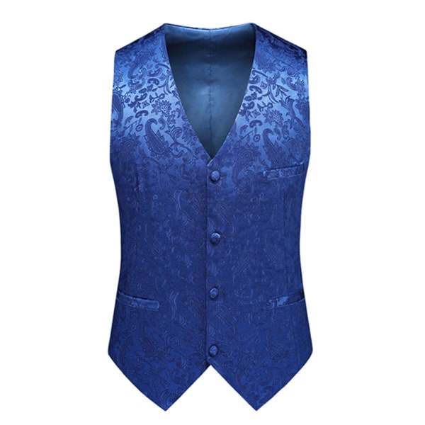 Sliktta Herr 3Pce Paisley Dress Vest och fluga Set och Pocket Square Blue 2XL