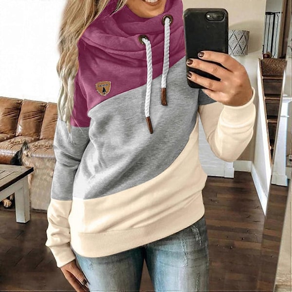 Hoodies för Kvinnor Tröja Krage Hals Casual Långärmad Färgblock