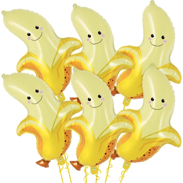 Bananballonger, 6 st Söta Bananfolieballonger, 28 tum Stora Söta Frukt Mylarballonger för Banan-Temad Festdekoration Födelsedag Baby Shower