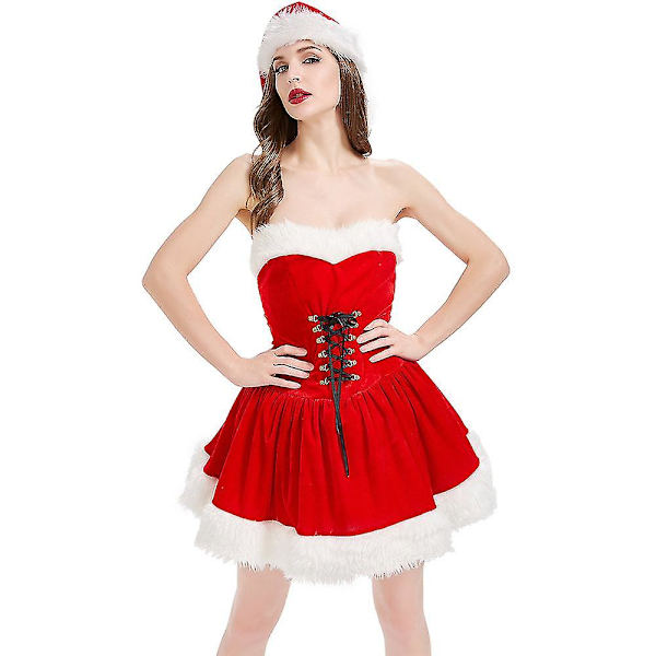 Kvinde Julemand Fløjlskjole Jul Cosplay Kostume XL