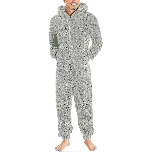 Mænds En-delt Flanel Pyjamas Fuzzy Fleece Flanel Onesies Nattøj Letvægts Plus Størrelse Varmt Vinter Jumpsuit Pjs11 Grey L