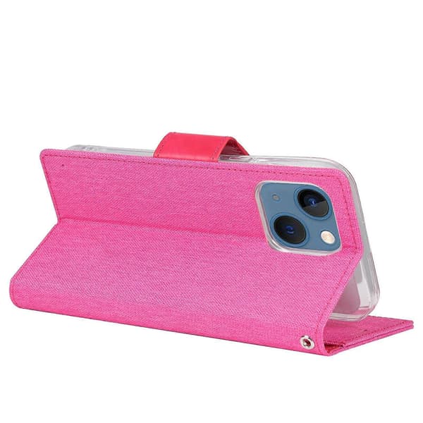 För iPhone 14 Plus GOOSPERY CANVAS DIARY Canvas Textur Flip Läder Telefonfodral Rose Red