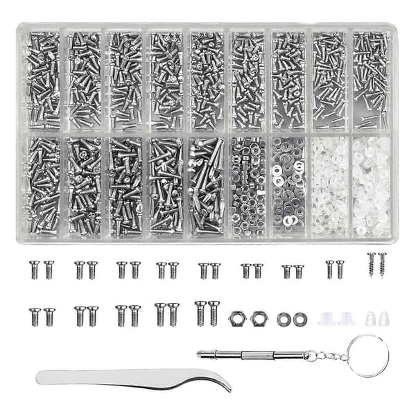 Glasögon Reparationsverktyg Kit 1000st Glasögonskruvar och Mutter Sortiment Silver