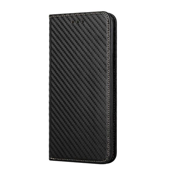 För iPhone 14 Plus Kolfibertextur Magnetiskt Flip Läder Telefonfodral Black