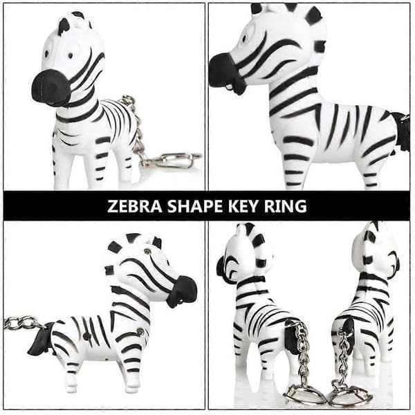 2 stk. Zebraformede LED-lyd- og glødende nøgleringe (tilfældig stil) 7.00X6.60X2.30CM