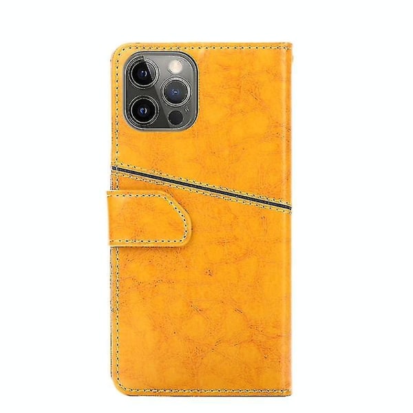 For Iphone 13 Geometrisk søm Horisontal Flip Tpu + Pu-lærveske med holderkortspor Lommebok (lysebrun) Yellow