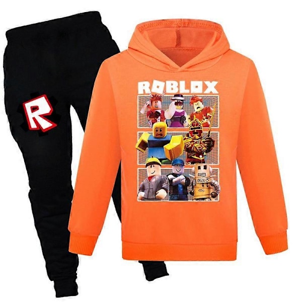 Joululahjat Roblox 2 kpl Pelikuvioinen Huppari ja Housut Setti Tytöille Pojille Huppari Pusero Yläosat Lapsille Teineille Orange 5-6years