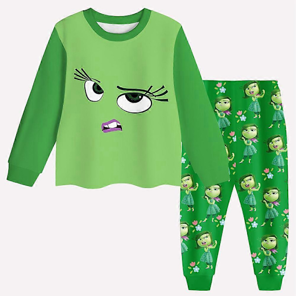 Barnflickor Inside Out 2 Pyjamas Set Disgust Cosplay Kostym Långärmad T-shirt Toppar Byxor Nattkläder Nattkläder Pyjamas Pjs Outfits 5-6 Years