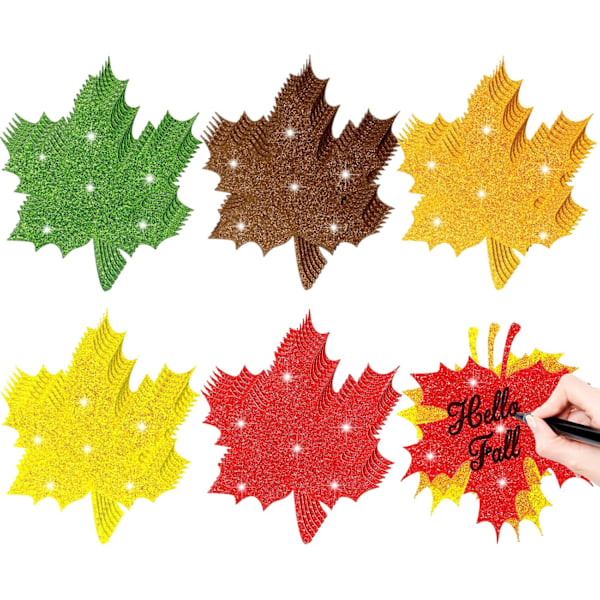 Thanksgiving Bulletin Board Dekorasjoner Assorterte Farger Glitterpapir Blad Utskjæringer Lønntreblader Høstblad med Limprikker for Klasserom Dekor