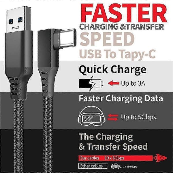 För Quest 3/5/6m datalinje länk kabel VR-spel USB typ C förlängningssladd Black 5M