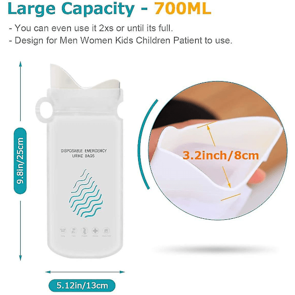 20-pak 700 ml engangs urinalposer, camping tisseposer
