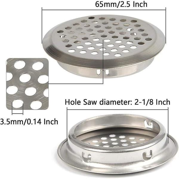20 stk. Rustfri Runde Ventilationsgitre til Autocamper/Badeværelse/Køkken osv. Sølv 35+53 mm