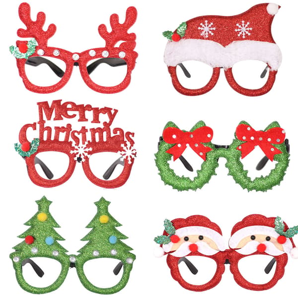 6 st julglitterfestglasögon med mönster