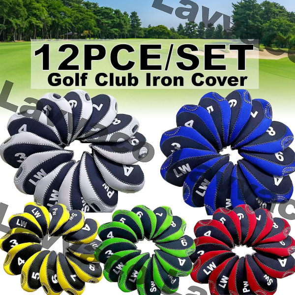 12 stk/sett Golfkølle Iron Head Cover Protector Neopren Golf Protective-headcover