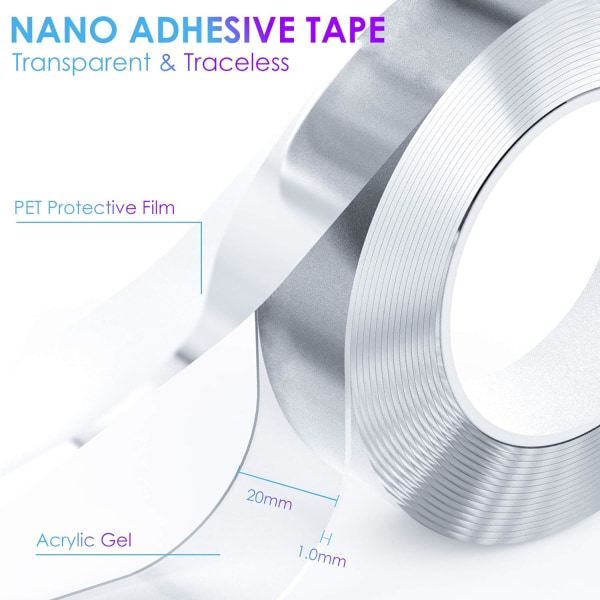Nanotape Dobbeltsidig tape, 10M multifunksjonell nanotape 2cm