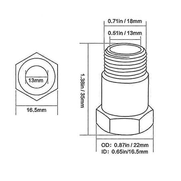 2 st M18x1.5 gängadapter i rostfritt stål, syresensoradapter syre O2-sensor Silver