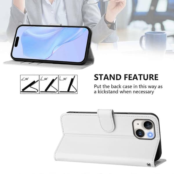 Skinnkänsla Läder Telefonfodral För iPhone 14 / 13 White